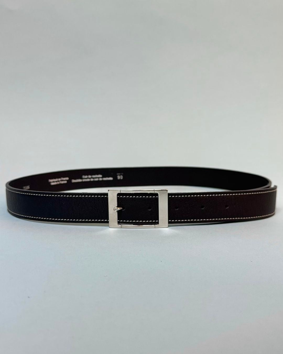 Ceinture cuir noir boucle argentée - Anne