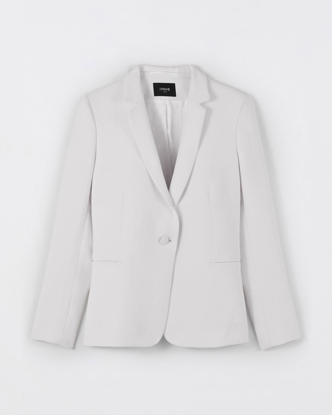 Veste-de-tailleur-blazer-blanche-coupe-cintrée-col-tailleur-longueur-sous-les-fesses-deux-poches-passepoilées-deux-poches-intérieures-entièrement-doublée-boutonnage-en-bas-de-manches-bouton-ton-sur-ton-17H10-tailleurs-pour-femme-paris-