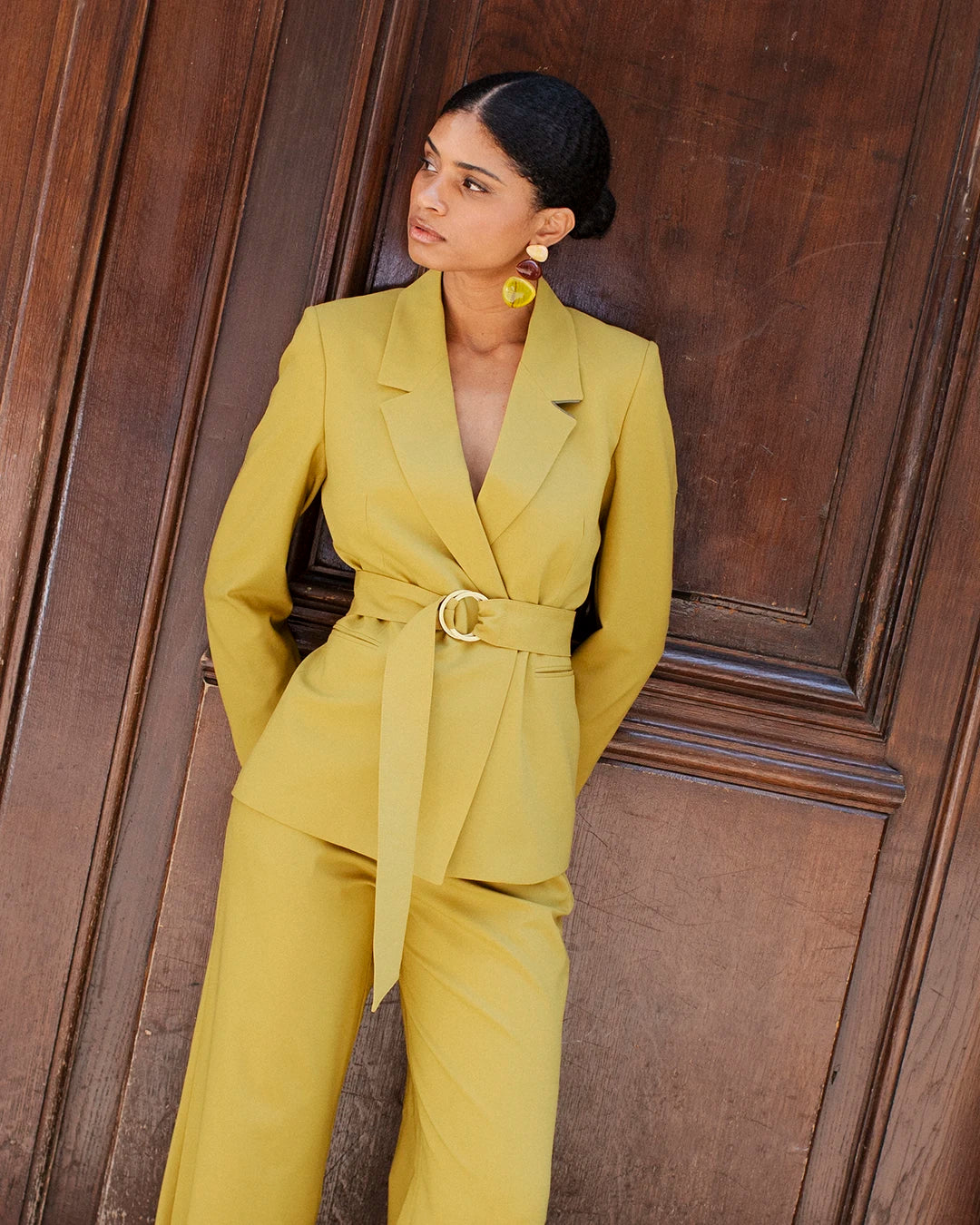 double breasted belted jacket Olbia - Olive Yellow