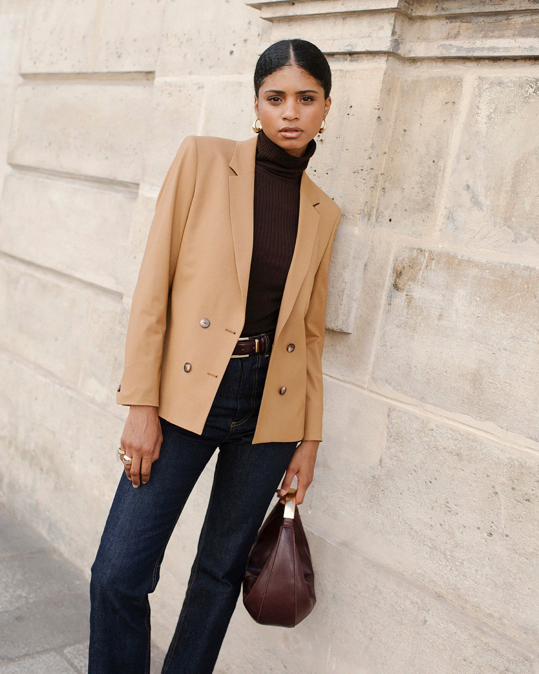 look-women's-camel-waist-crossover-jacket-straight-pants-office-